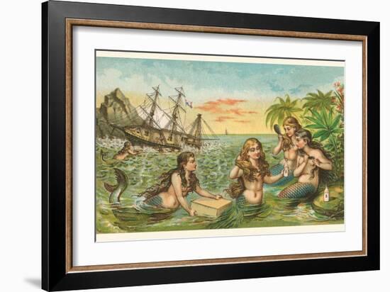 Shipwreck, Mermaids with Salvage-null-Framed Art Print