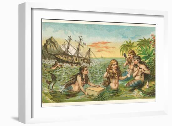 Shipwreck, Mermaids with Salvage-null-Framed Art Print