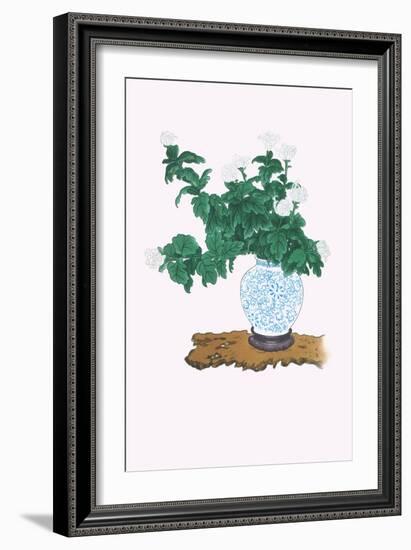 Shiragiku (White Chrysanthemum) In a Blue And White Tsubo-Josiah Conder-Framed Art Print