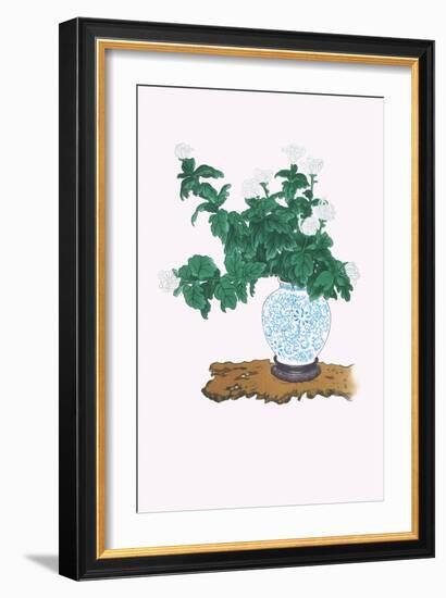 Shiragiku (White Chrysanthemum) In a Blue And White Tsubo-Josiah Conder-Framed Art Print