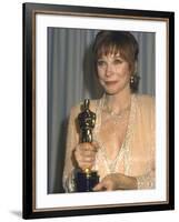 Shirley MacLaine Holding Her Oscar in Press Room at Academy Awards-John Paschal-Framed Premium Photographic Print