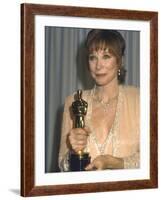 Shirley MacLaine Holding Her Oscar in Press Room at Academy Awards-John Paschal-Framed Premium Photographic Print