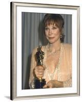 Shirley MacLaine Holding Her Oscar in Press Room at Academy Awards-John Paschal-Framed Premium Photographic Print