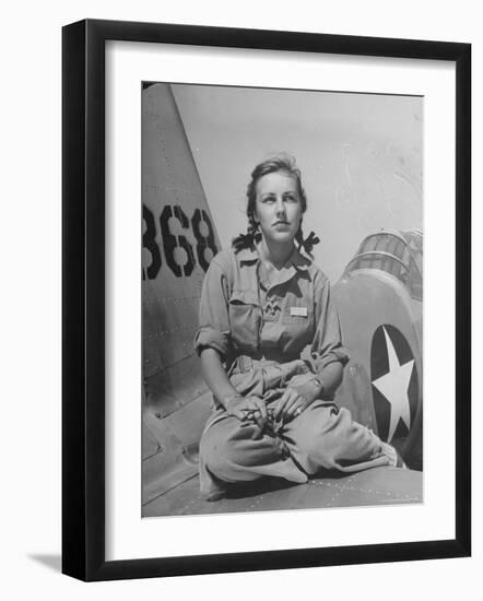 Shirley Slade Pilot Trainee in Women's Flying Training Detachment, Sporting Pigtails, GI Coveralls-Peter Stackpole-Framed Photographic Print