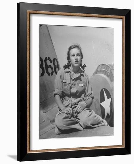 Shirley Slade Pilot Trainee in Women's Flying Training Detachment, Sporting Pigtails, GI Coveralls-Peter Stackpole-Framed Photographic Print