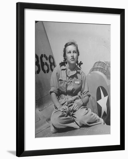 Shirley Slade Pilot Trainee in Women's Flying Training Detachment, Sporting Pigtails, GI Coveralls-Peter Stackpole-Framed Photographic Print