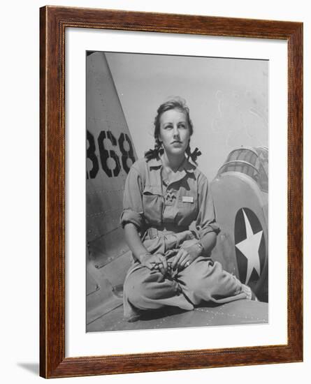 Shirley Slade Pilot Trainee in Women's Flying Training Detachment, Sporting Pigtails, GI Coveralls-Peter Stackpole-Framed Photographic Print