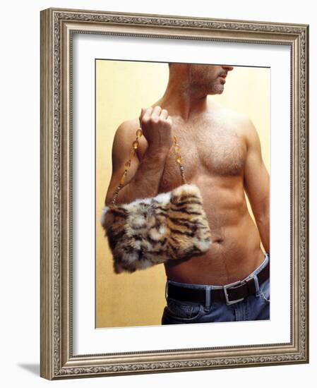 Shirtless Man Carrying an Animal Print Purse-Steve Cicero-Framed Photographic Print