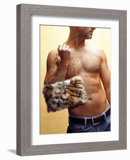 Shirtless Man Carrying an Animal Print Purse-Steve Cicero-Framed Photographic Print