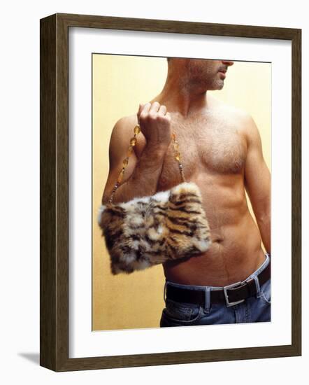 Shirtless Man Carrying an Animal Print Purse-Steve Cicero-Framed Photographic Print