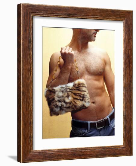 Shirtless Man Carrying an Animal Print Purse-Steve Cicero-Framed Photographic Print