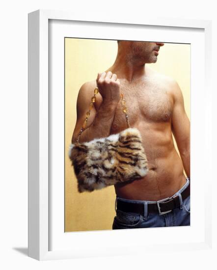 Shirtless Man Carrying an Animal Print Purse-Steve Cicero-Framed Photographic Print