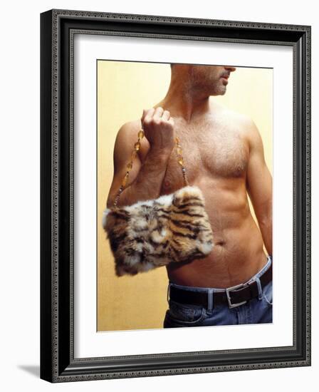 Shirtless Man Carrying an Animal Print Purse-Steve Cicero-Framed Photographic Print