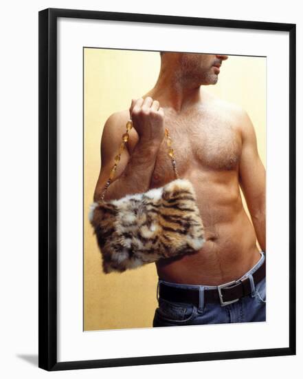 Shirtless Man Carrying an Animal Print Purse-Steve Cicero-Framed Photographic Print