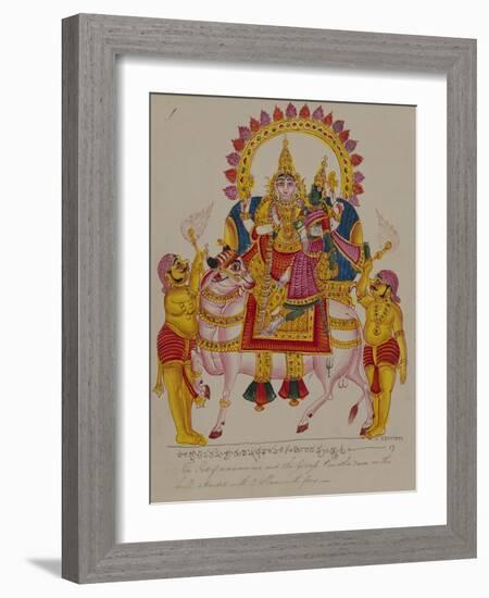 Shiva and Parvati on the Bull Nandi, India-null-Framed Giclee Print