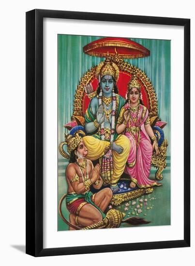 Shiva and Parvati with Hanuman-null-Framed Art Print