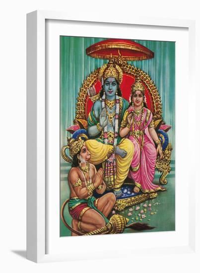 Shiva and Parvati with Hanuman-null-Framed Art Print