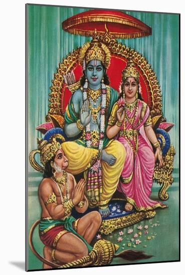 Shiva and Parvati with Hanuman-null-Mounted Art Print