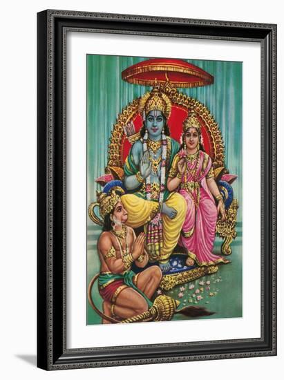 Shiva and Parvati with Hanuman-null-Framed Art Print