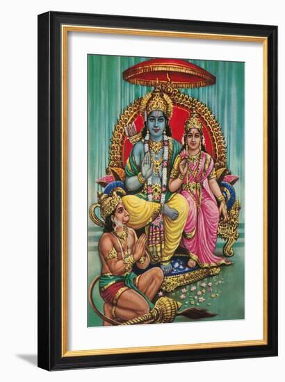 Shiva and Parvati with Hanuman-null-Framed Art Print