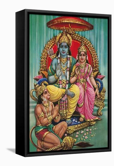 Shiva and Parvati with Hanuman-null-Framed Stretched Canvas