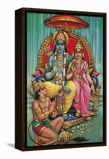 Shiva and Parvati with Hanuman-null-Framed Stretched Canvas