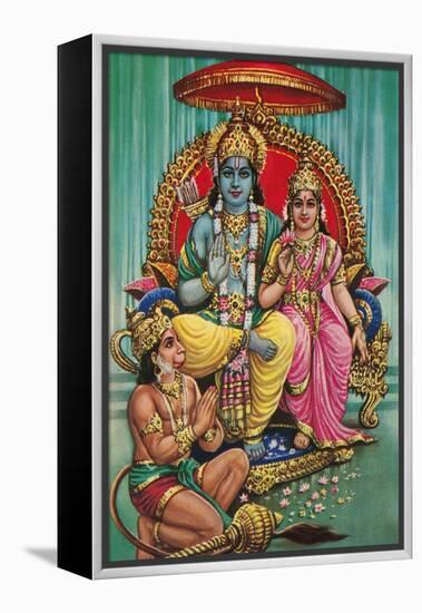 Shiva and Parvati with Hanuman-null-Framed Stretched Canvas