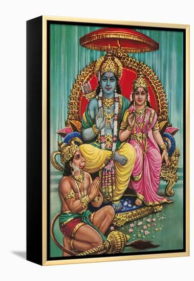 Shiva and Parvati with Hanuman-null-Framed Stretched Canvas