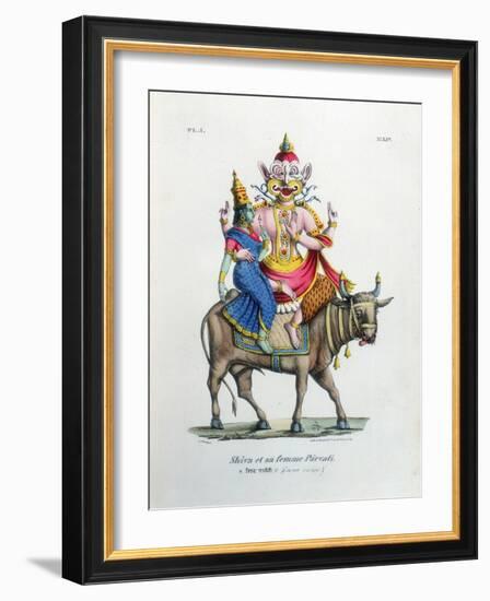 Shiva, One of the Gods of the Hindu Trinity (Trimurt) with His Consort Parvati, C19th Century-A Geringer-Framed Giclee Print