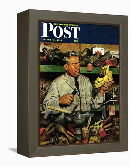 "Shoe Repairman," Saturday Evening Post Cover, March 20, 1948-Stevan Dohanos-Framed Premier Image Canvas