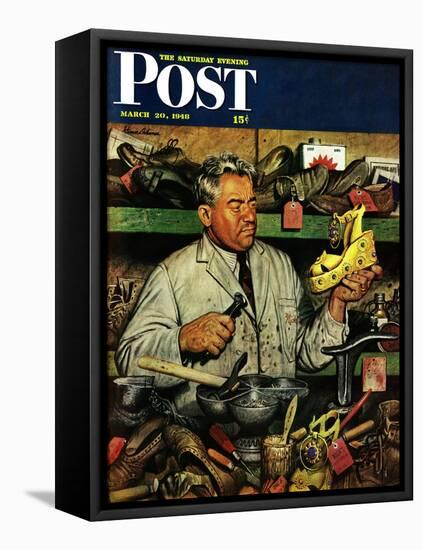 "Shoe Repairman," Saturday Evening Post Cover, March 20, 1948-Stevan Dohanos-Framed Premier Image Canvas