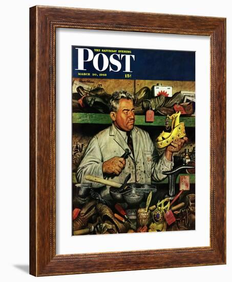 "Shoe Repairman," Saturday Evening Post Cover, March 20, 1948-Stevan Dohanos-Framed Giclee Print