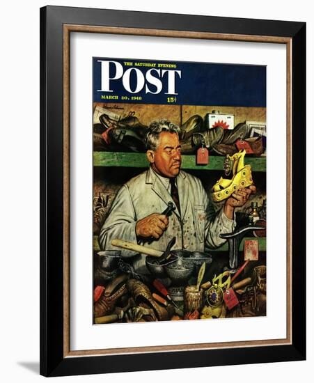 "Shoe Repairman," Saturday Evening Post Cover, March 20, 1948-Stevan Dohanos-Framed Giclee Print