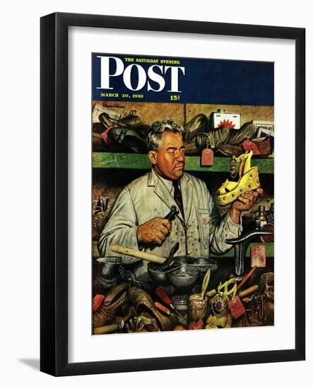 "Shoe Repairman," Saturday Evening Post Cover, March 20, 1948-Stevan Dohanos-Framed Giclee Print