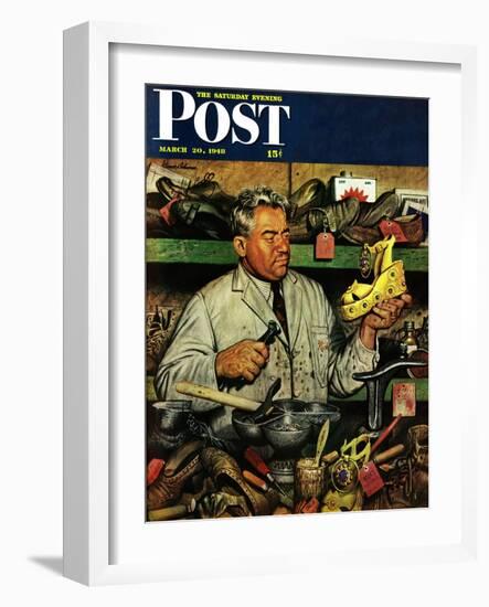 "Shoe Repairman," Saturday Evening Post Cover, March 20, 1948-Stevan Dohanos-Framed Giclee Print