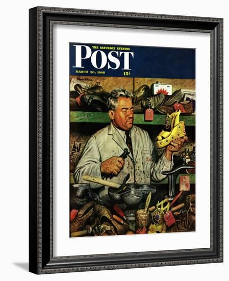 "Shoe Repairman," Saturday Evening Post Cover, March 20, 1948-Stevan Dohanos-Framed Giclee Print