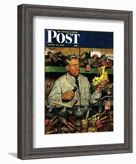 "Shoe Repairman," Saturday Evening Post Cover, March 20, 1948-Stevan Dohanos-Framed Giclee Print