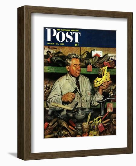 "Shoe Repairman," Saturday Evening Post Cover, March 20, 1948-Stevan Dohanos-Framed Giclee Print