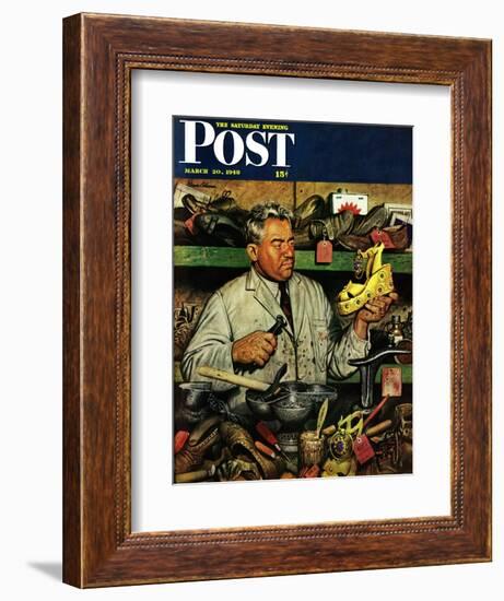 "Shoe Repairman," Saturday Evening Post Cover, March 20, 1948-Stevan Dohanos-Framed Giclee Print