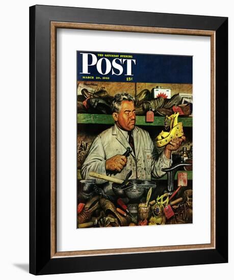 "Shoe Repairman," Saturday Evening Post Cover, March 20, 1948-Stevan Dohanos-Framed Giclee Print