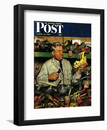 "Shoe Repairman," Saturday Evening Post Cover, March 20, 1948-Stevan Dohanos-Framed Giclee Print