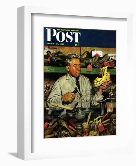 "Shoe Repairman," Saturday Evening Post Cover, March 20, 1948-Stevan Dohanos-Framed Giclee Print