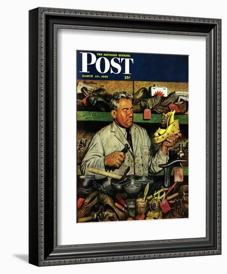 "Shoe Repairman," Saturday Evening Post Cover, March 20, 1948-Stevan Dohanos-Framed Giclee Print