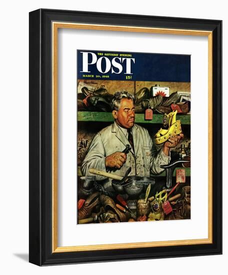 "Shoe Repairman," Saturday Evening Post Cover, March 20, 1948-Stevan Dohanos-Framed Giclee Print