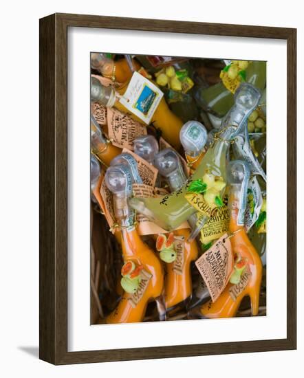 Shoe Shaped Bottles of Limoncello Liquor, Ischia Ponte, Ischia, Bay of Naples, Campania, Italy-Walter Bibikow-Framed Photographic Print