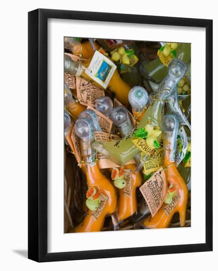 Shoe Shaped Bottles of Limoncello Liquor, Ischia Ponte, Ischia, Bay of Naples, Campania, Italy-Walter Bibikow-Framed Photographic Print
