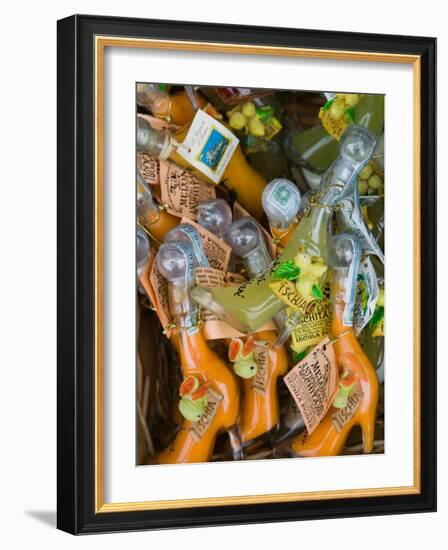 Shoe Shaped Bottles of Limoncello Liquor, Ischia Ponte, Ischia, Bay of Naples, Campania, Italy-Walter Bibikow-Framed Photographic Print