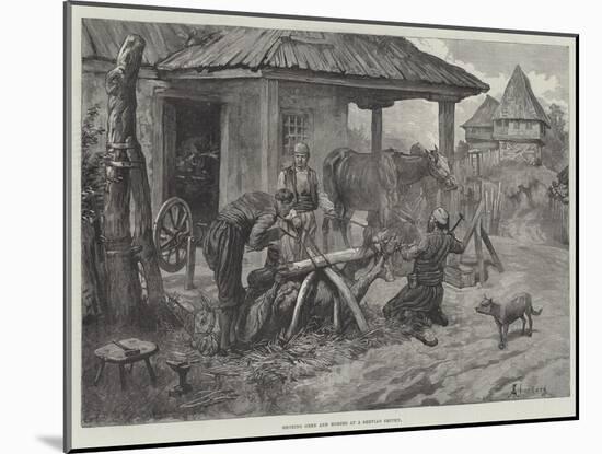 Shoeing Oxen and Horses at a Servian Smithy-Johann Nepomuk Schonberg-Mounted Giclee Print