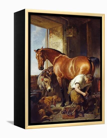 Shoeing-Edwin Henry Landseer-Framed Premier Image Canvas