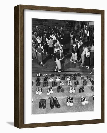 Shoeless Teenage Couples Dancing in HS Gym During a Sock Hop-Alfred Eisenstaedt-Framed Photographic Print